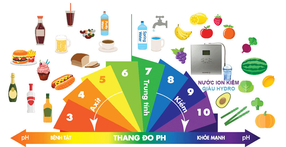 Chỉ số đo pH trong máy lọc nước ion kiềm có trong đồ ăn